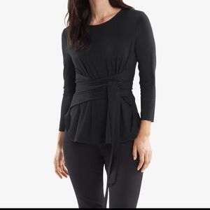 MM.LaFleur Walker 2.0 Knit Crepe Top Black Tie Waist Long Sleeve Blouse NWT M